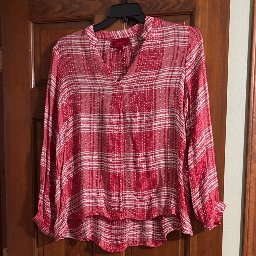Jennifer Lopez Red Plaid Sequin Women's Top